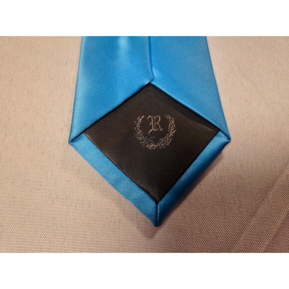 RETRO Paris Turquoise Blue Silk Necktie - 100% Silk Touch Micro Fiber Hand Made - Picture 4 of 6